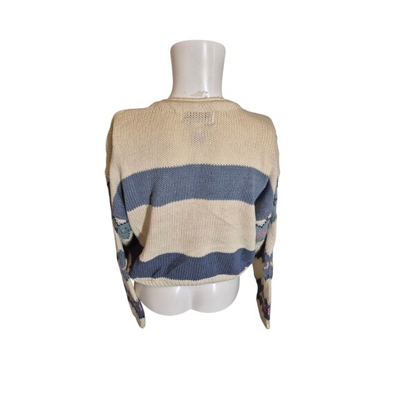 Capezio VTG 90s Y2K Boho Cardigan Cottage Core Cropped Sweater Blue Cream Sz M - Picture 4 of 5